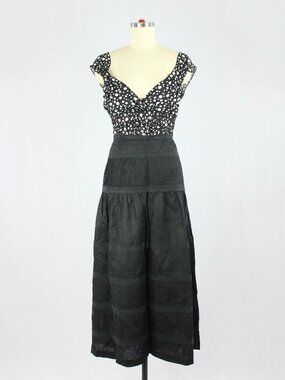 NWOT Vintage 00's TALBOTS Black Linen Lace Trim Tiered Maxi Skirt, Size 16